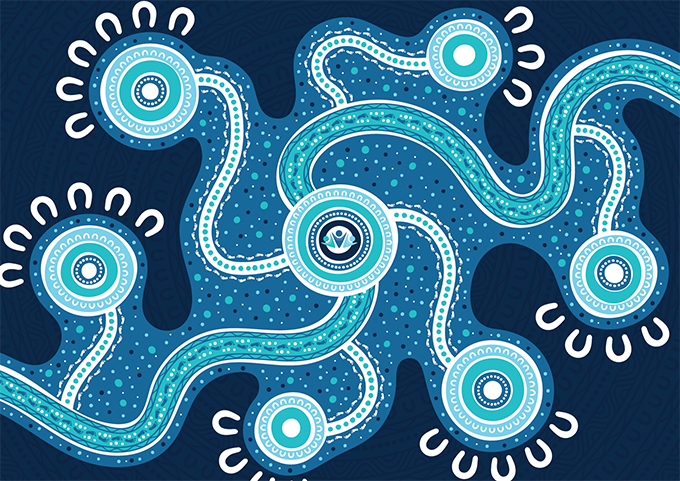 Reconciliation artwork -The pictured artwork by Ngarrindjeri artist, Jordan Lovegrove, portrays the role of the Public Advocate in supporting people with disabilities who require assistance in decision-making. The central meeting place represents the Public Advocate, with four coloured rings symbolising their core values.